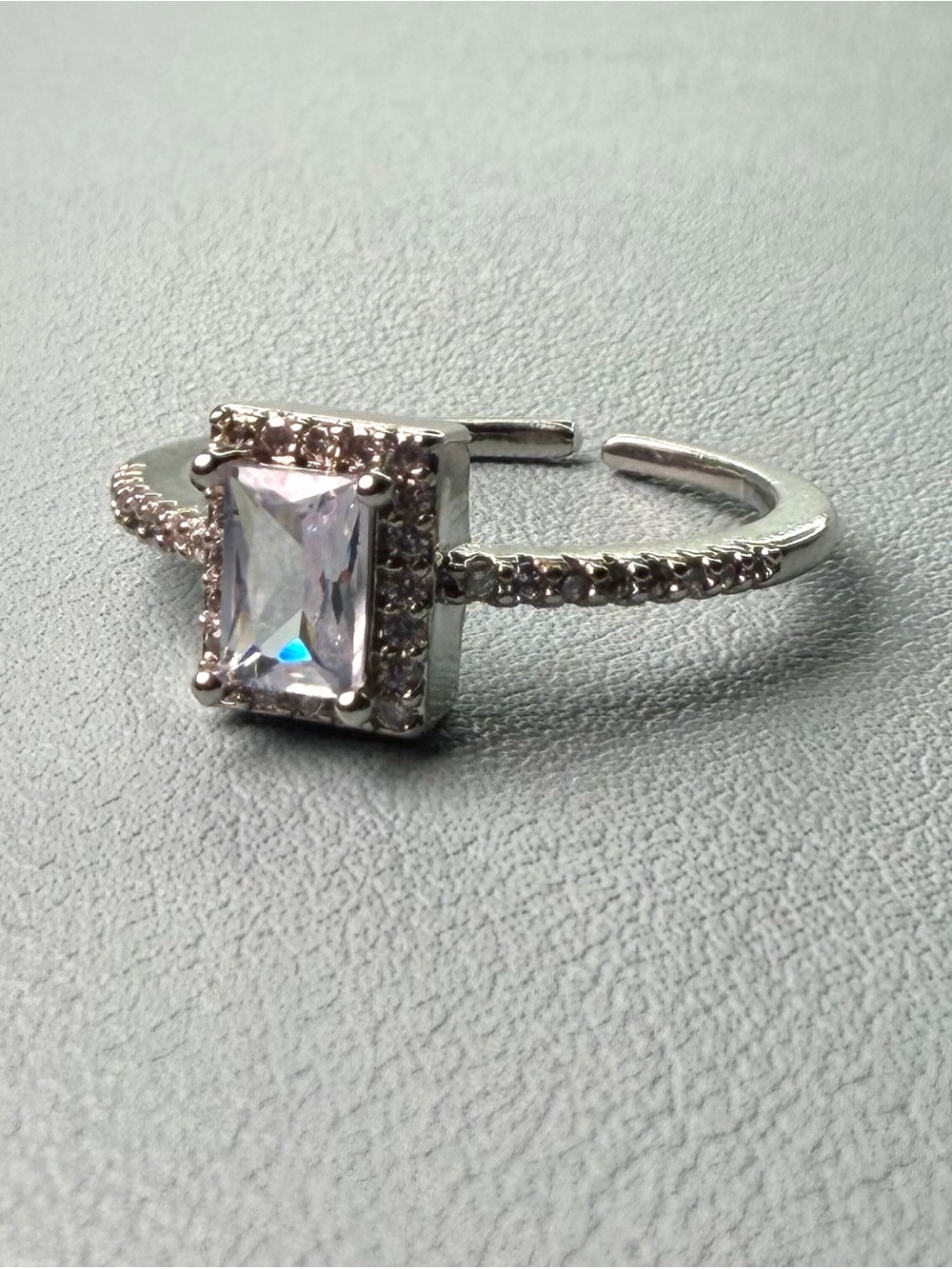 Adjustable Silver-Tone Halo Square CZ Ring - Classic Silver